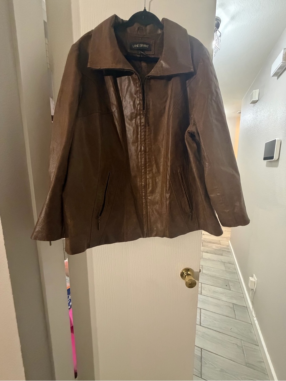 Lane Bryant Chocolate Brown Leather Zip Jacket